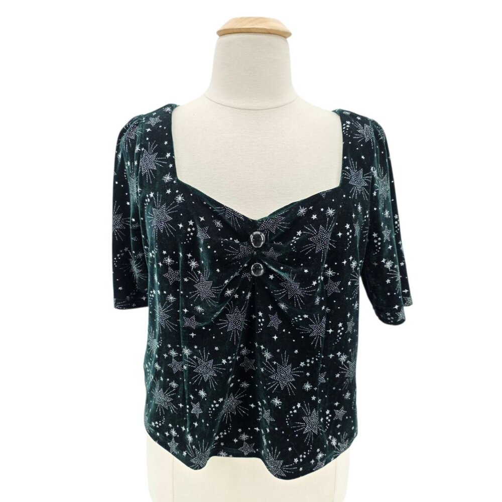Modcloth X Collectif Womens 16 Top Twinkle Twinkle Dolores Festive Star Green